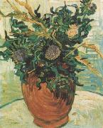 Vincent Van Gogh Still life:Vase with Flower and Thistles (nn04) oil painting on canvas